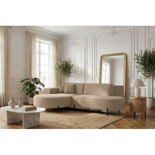 Canapé D'angle Gauche 4 Places Marlon En Tissu Bouclette - Taupe