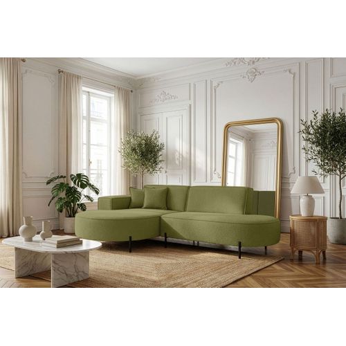 Canapé D'angle Gauche 4 Places Marlon En Tissu Bouclette - Vert Kaki