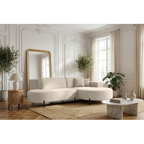 Canapé D'angle Droit 4 Places Marlon En Tissu Bouclette - Blanc