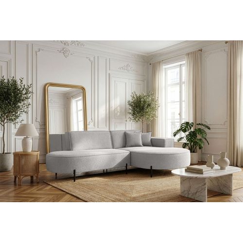 Canapé D'angle Droit 4 Places Marlon En Tissu Bouclette - Gris Clair