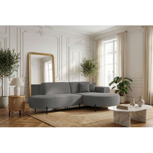 Canapé D'angle Droit 4 Places Marlon En Tissu Bouclette - Gris Foncé
