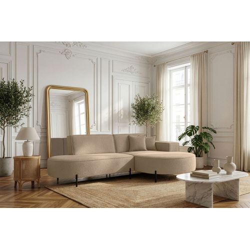 Canapé D'angle Droit 4 Places Marlon En Tissu Bouclette - Taupe