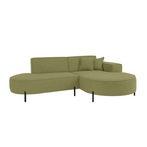 Canapé D'angle Droit 4 Places Marlon En Tissu Bouclette - Vert Kaki