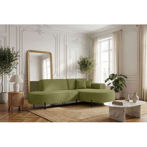 Canapé D'angle Droit 4 Places Marlon En Tissu Bouclette - Vert Kaki
