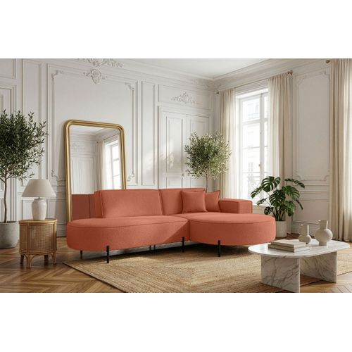 Canapé D'angle Droit 4 Places Marlon En Tissu Bouclette - Terracotta