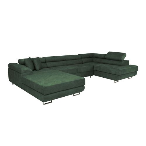Canapé Panoramique 6 Places Flavio Convertible Avec 2 Coffres En Tissu - Vert