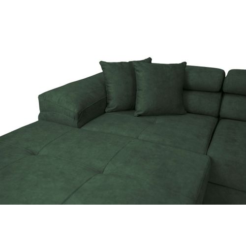 Canapé Panoramique 6 Places Flavio Convertible Avec 2 Coffres En Tissu - Vert