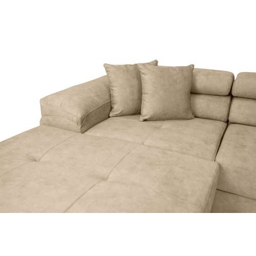 Canapé Panoramique 6 Places Flavio Convertible Avec 2 Coffres En Tissu - Beige