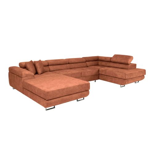 Canapé Panoramique 6 Places Flavio Convertible Avec 2 Coffres En Tissu - Terracotta