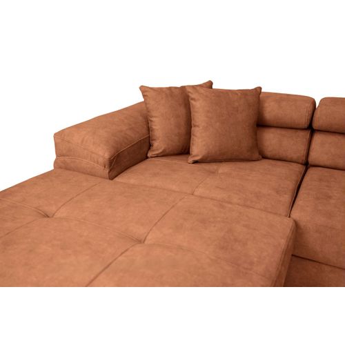 Canapé Panoramique 6 Places Flavio Convertible Avec 2 Coffres En Tissu - Terracotta