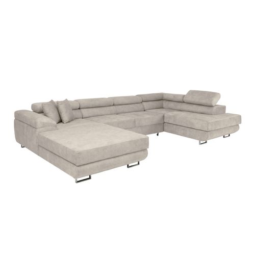 Canapé Panoramique 6 Places Flavio Convertible Avec 2 Coffres En Tissu - Gris Clair