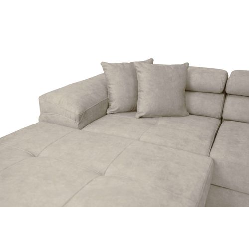 Canapé Panoramique 6 Places Flavio Convertible Avec 2 Coffres En Tissu - Gris Clair