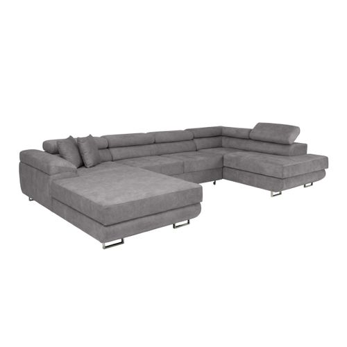 Canapé Panoramique 6 Places Flavio Convertible Avec 2 Coffres En Tissu - Gris Moyen