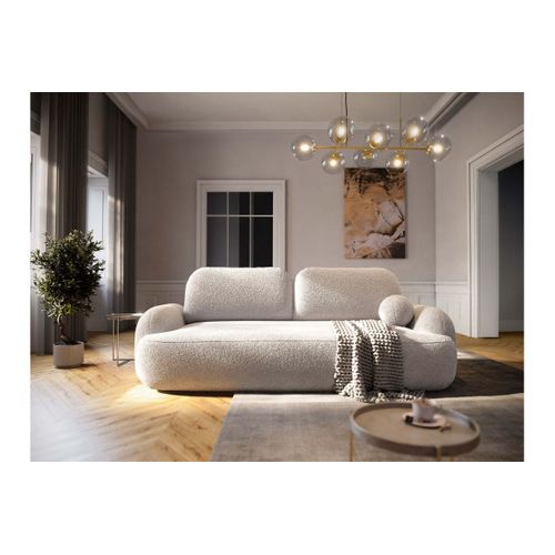 Canapé Convertible 3 Places Milly Avec Coffre En Tissu Bouclette - Blanc