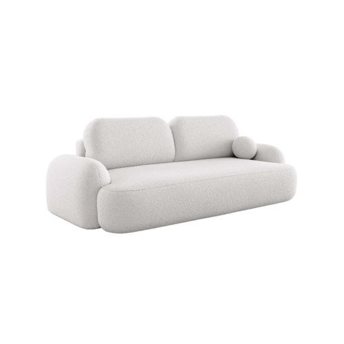 Canapé Convertible 3 Places Milly Avec Coffre En Tissu Bouclette - Blanc