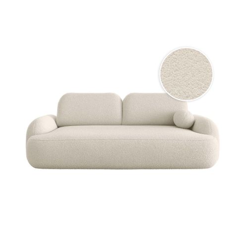 Canapé Convertible 3 Places Milly Avec Coffre En Tissu Bouclette - Beige