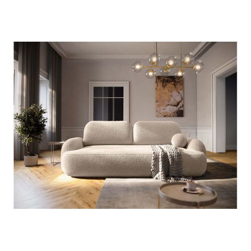 Canapé Convertible 3 Places Milly Avec Coffre En Tissu Bouclette - Beige