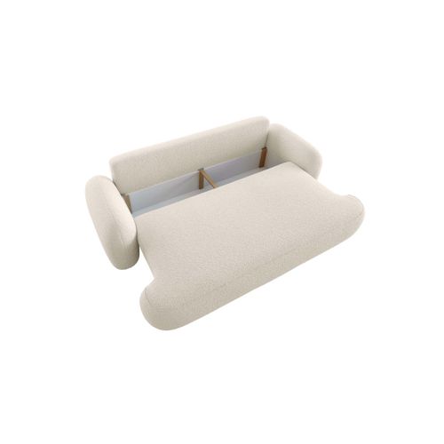 Canapé Convertible 3 Places Milly Avec Coffre En Tissu Bouclette - Beige