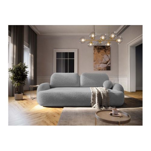 Canapé Convertible 3 Places Milly Avec Coffre En Tissu Bouclette - Gris Clair