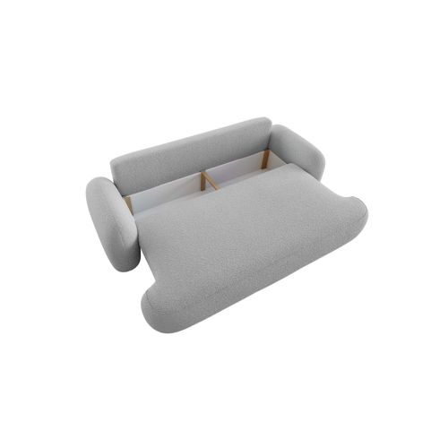 Canapé Convertible 3 Places Milly Avec Coffre En Tissu Bouclette - Gris Clair