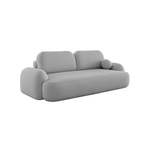 Canapé Convertible 3 Places Milly Avec Coffre En Tissu Bouclette - Gris Clair