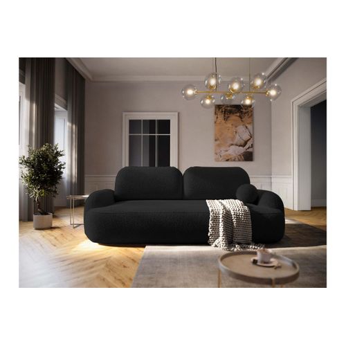 Canapé Convertible 3 Places Milly Avec Coffre En Tissu Bouclette - Gris Anthracite