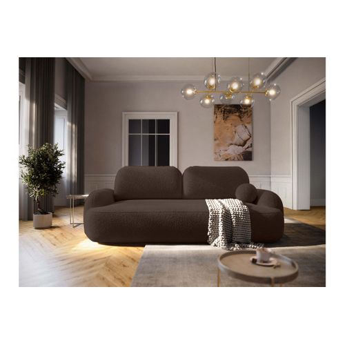 Canapé Convertible 3 Places Milly Avec Coffre En Tissu Bouclette - Marron