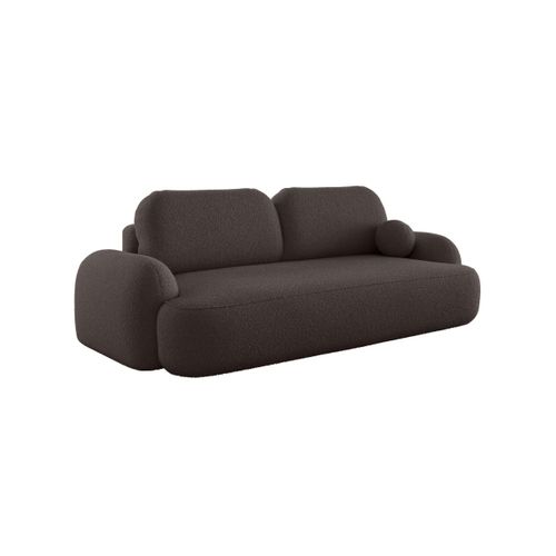 Canapé Convertible 3 Places Milly Avec Coffre En Tissu Bouclette - Marron