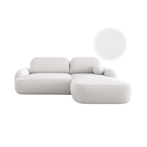 Canapé D'angle Droit Convertible 4 Places Milly Avec Coffre En Tissu Bouclette - Blanc