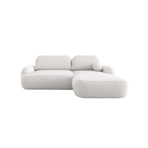 Canapé D'angle Droit Convertible 4 Places Milly Avec Coffre En Tissu Bouclette - Blanc