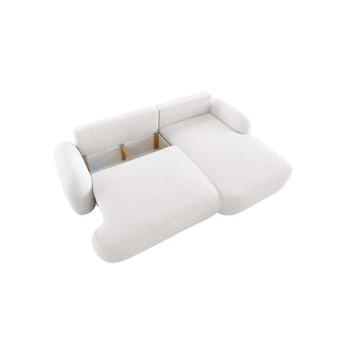 Canapé D'angle Droit Convertible 4 Places Milly Avec Coffre En Tissu Bouclette - Blanc
