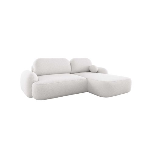 Canapé D'angle Droit Convertible 4 Places Milly Avec Coffre En Tissu Bouclette - Blanc