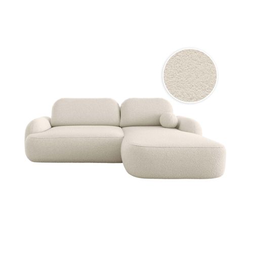 Canapé D'angle Droit Convertible 4 Places Milly Avec Coffre En Tissu Bouclette - Beige