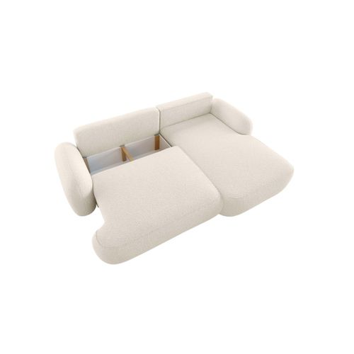 Canapé D'angle Droit Convertible 4 Places Milly Avec Coffre En Tissu Bouclette - Beige