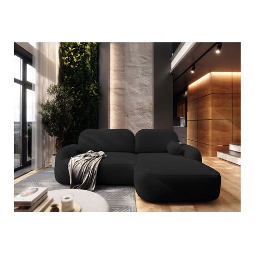 Canapé D'angle Droit Convertible 4 Places Milly Avec Coffre En Tissu Bouclette - Gris Anthracite