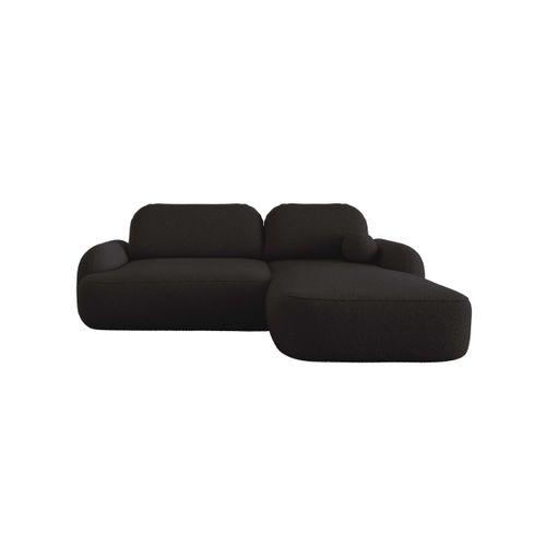 Canapé D'angle Droit Convertible 4 Places Milly Avec Coffre En Tissu Bouclette - Gris Anthracite