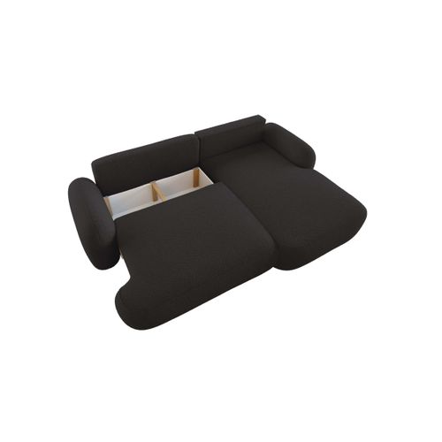 Canapé D'angle Droit Convertible 4 Places Milly Avec Coffre En Tissu Bouclette - Gris Anthracite