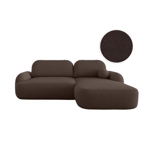 Canapé D'angle Droit Convertible 4 Places Milly Avec Coffre En Tissu Bouclette - Marron