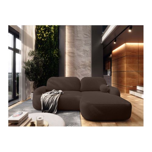 Canapé D'angle Droit Convertible 4 Places Milly Avec Coffre En Tissu Bouclette - Marron