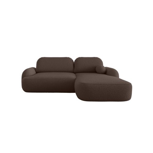 Canapé D'angle Droit Convertible 4 Places Milly Avec Coffre En Tissu Bouclette - Marron