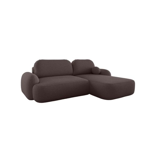 Canapé D'angle Droit Convertible 4 Places Milly Avec Coffre En Tissu Bouclette - Marron