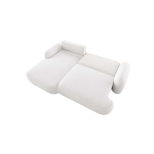 Canapé D'angle Gauche Convertible 4 Places Milly Avec Coffre En Tissu Bouclette - Blanc