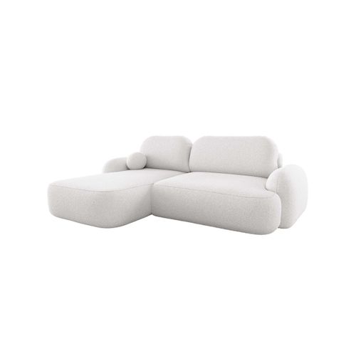 Canapé D'angle Gauche Convertible 4 Places Milly Avec Coffre En Tissu Bouclette - Blanc