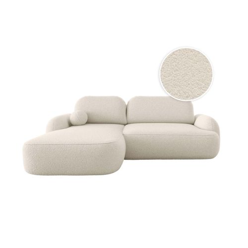 Canapé D'angle Gauche Convertible 4 Places Milly Avec Coffre En Tissu Bouclette - Beige