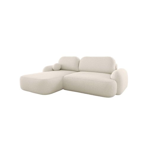 Canapé D'angle Gauche Convertible 4 Places Milly Avec Coffre En Tissu Bouclette - Beige