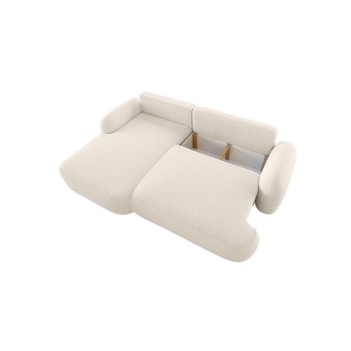 Canapé D'angle Gauche Convertible 4 Places Milly Avec Coffre En Tissu Bouclette - Beige