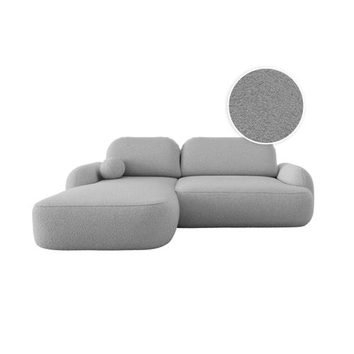 Canapé D'angle Gauche Convertible 4 Places Milly Avec Coffre En Tissu Bouclette - Gris Clair