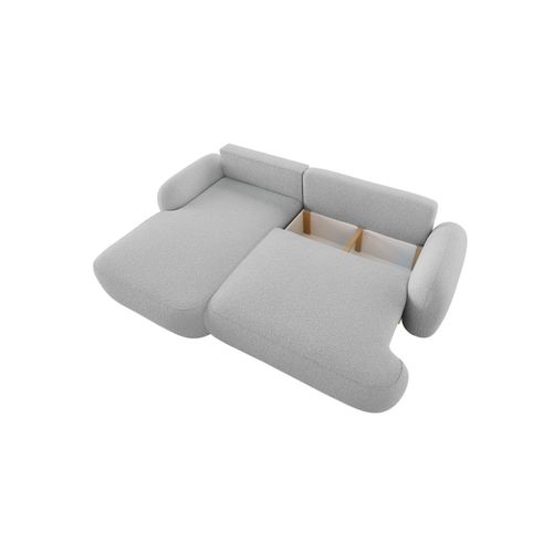 Canapé D'angle Gauche Convertible 4 Places Milly Avec Coffre En Tissu Bouclette - Gris Clair