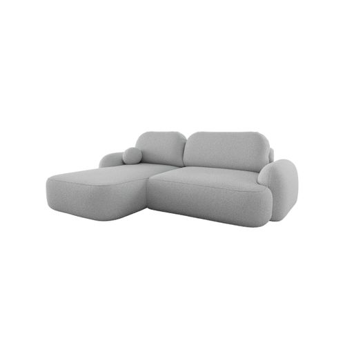 Canapé D'angle Gauche Convertible 4 Places Milly Avec Coffre En Tissu Bouclette - Gris Clair