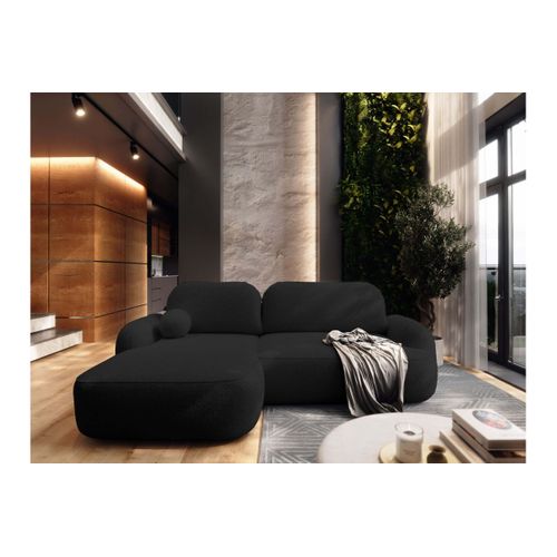Canapé D'angle Gauche Convertible 4 Places Milly Avec Coffre En Tissu Bouclette - Gris Anthracite
